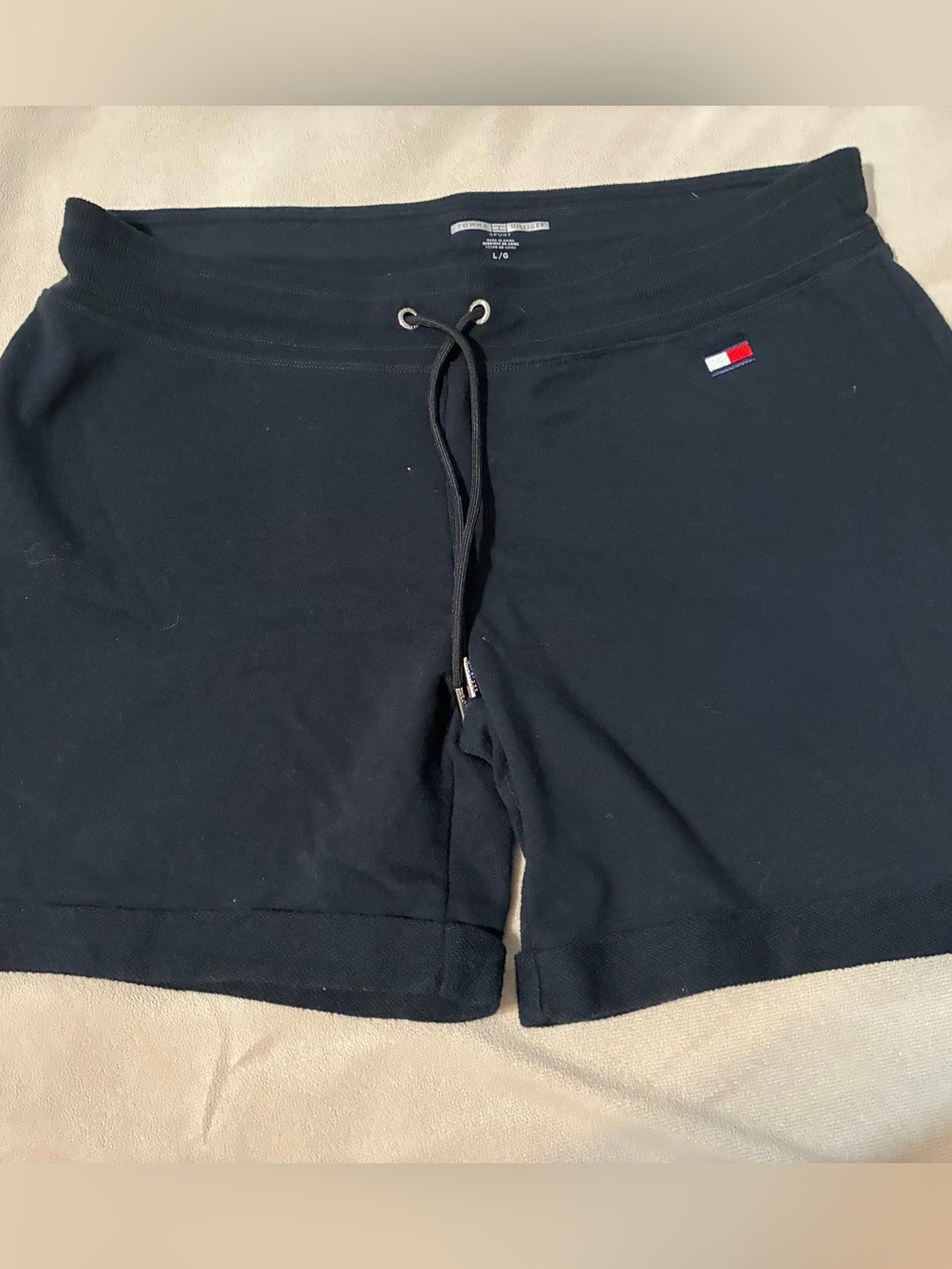 Tommy Hilfiger Black Athletic Shorts with Signature Flag, Large